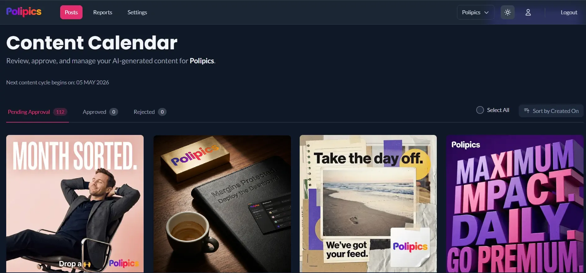 Polipics Content Calendar Dashboard